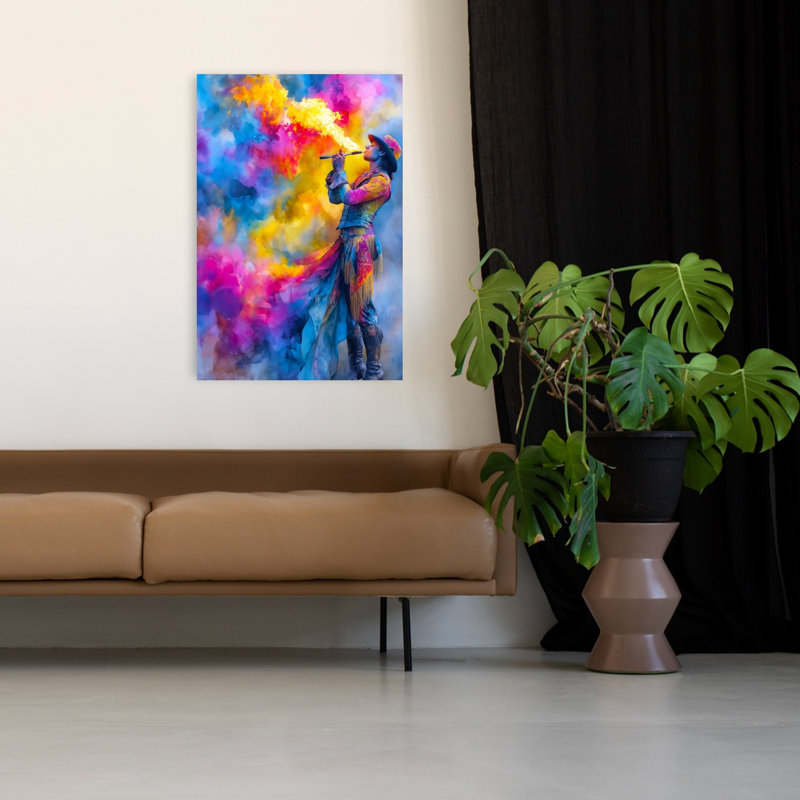 «Vibrant Fire Performance», art mural abstrait coloré et audacieux, H 48 po x l 32 po