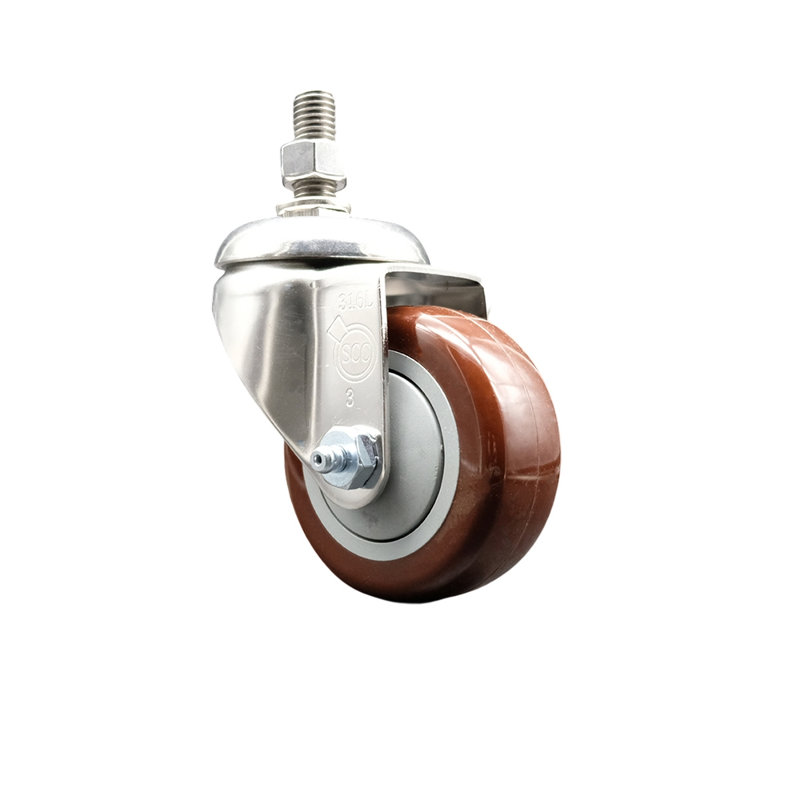 Roulettes pivotantes à tige filetée en polyuréthane 316SS SCC, Marron