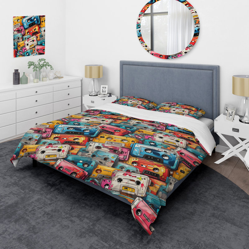 Motif de cassettes Graffiti Pop Art, Housse de couette pour très grand lit et 2 très