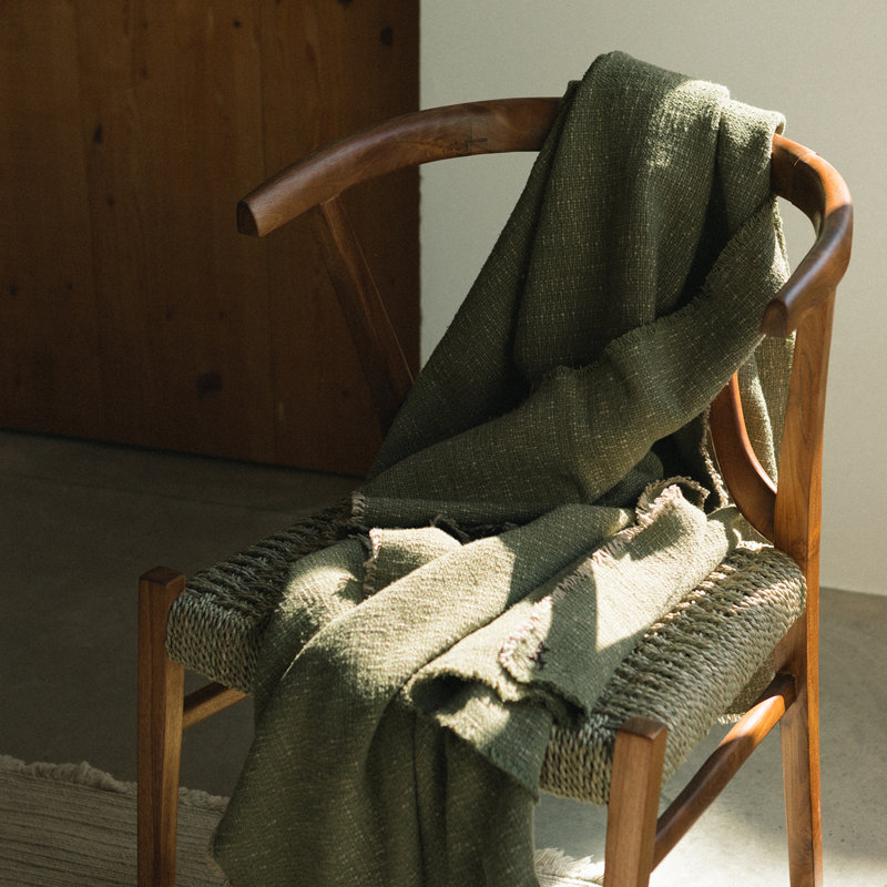 Hand Loomed Throw Blanket, Kaki