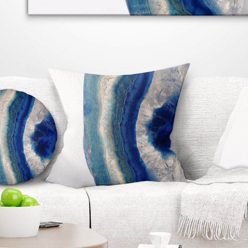 Macro de pierre d'agate bleue - coussin imprimé abstrait, 18 po x 18 po, Coussin décoratif