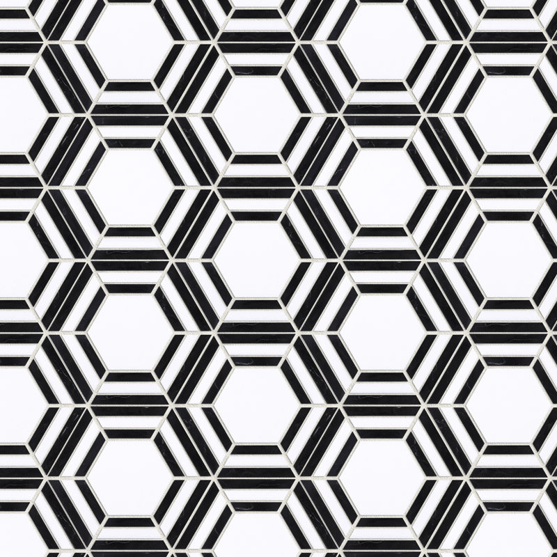 Interspace Natural Stone Honeycomb Marble Look Mosaic Wall Tile, Black/White