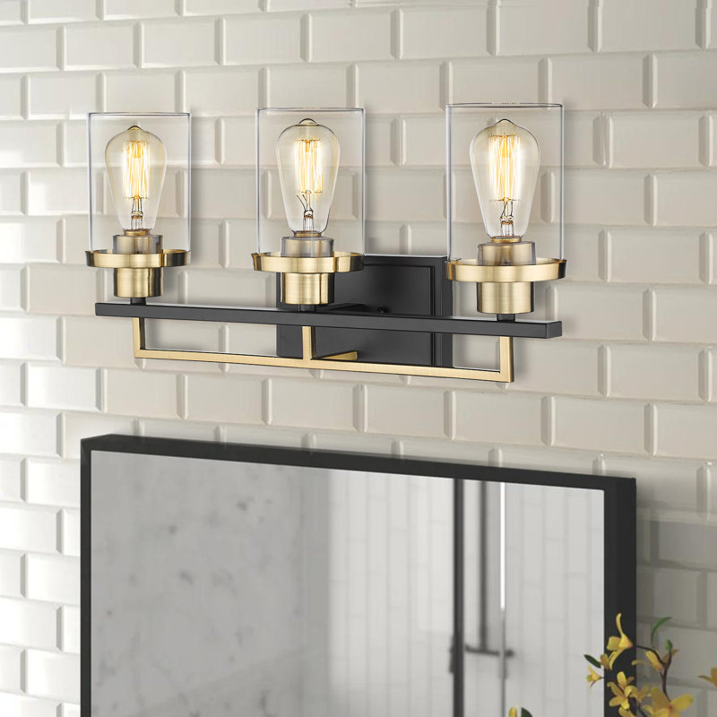 Dimmable Vanity Light, 3, Matte Black/Gold