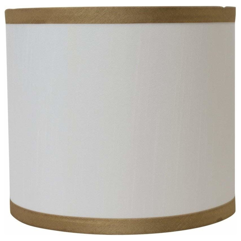 Abat-jour tambour (araignée), Blanc avec bordure dorée, H 10 po x l 12 po x P 12 po