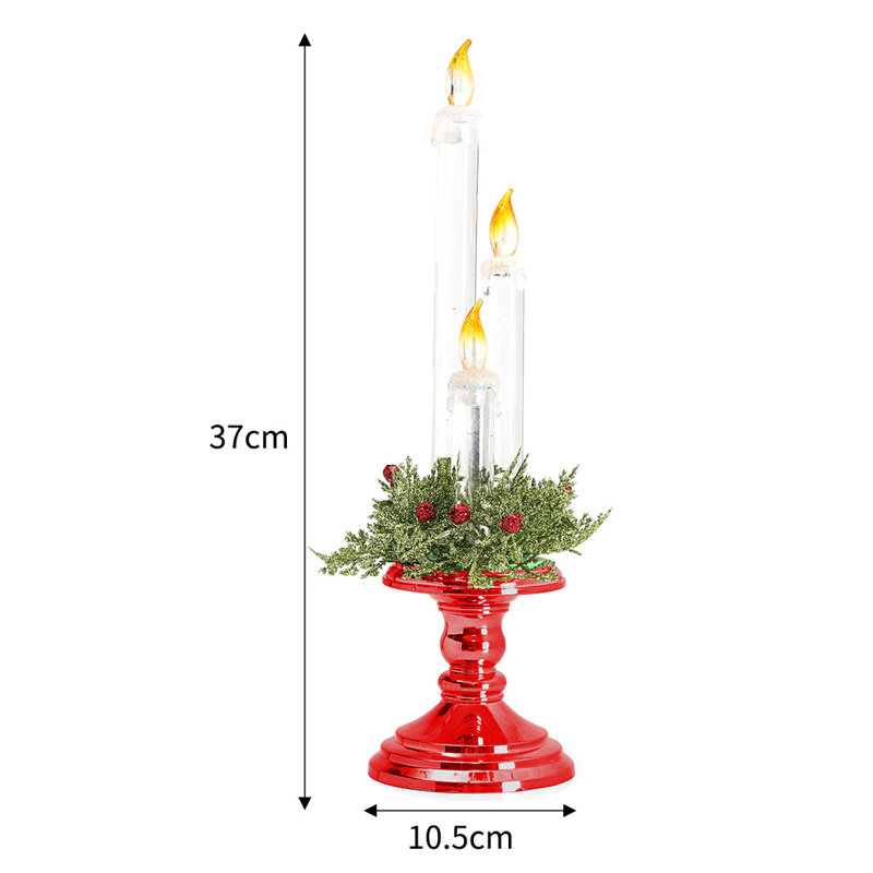 Unscented Flameless Taper Candle, Transparent/Red/Green