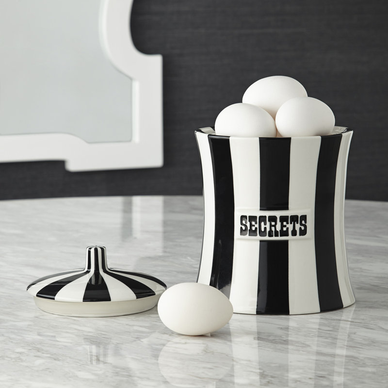 Black and White Ceramic Secrets Canister with Lid