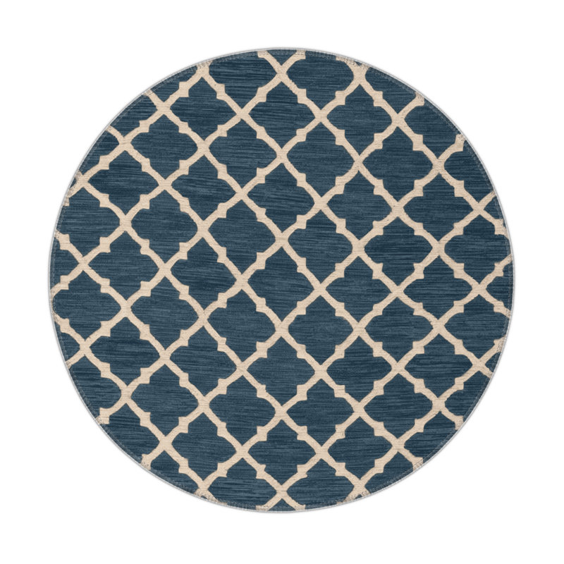Tapis bleu intérieur et extérieur Trellis, Rond 5 pi