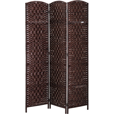 Brown Weave Room Divider - 6' Tall, 3 Panels. Artistic Privacy Screen With Stylish Design. Ideal For Small Spaces. Portable And Foldable Tall Panels, Brown. . Convenient Transport Storage