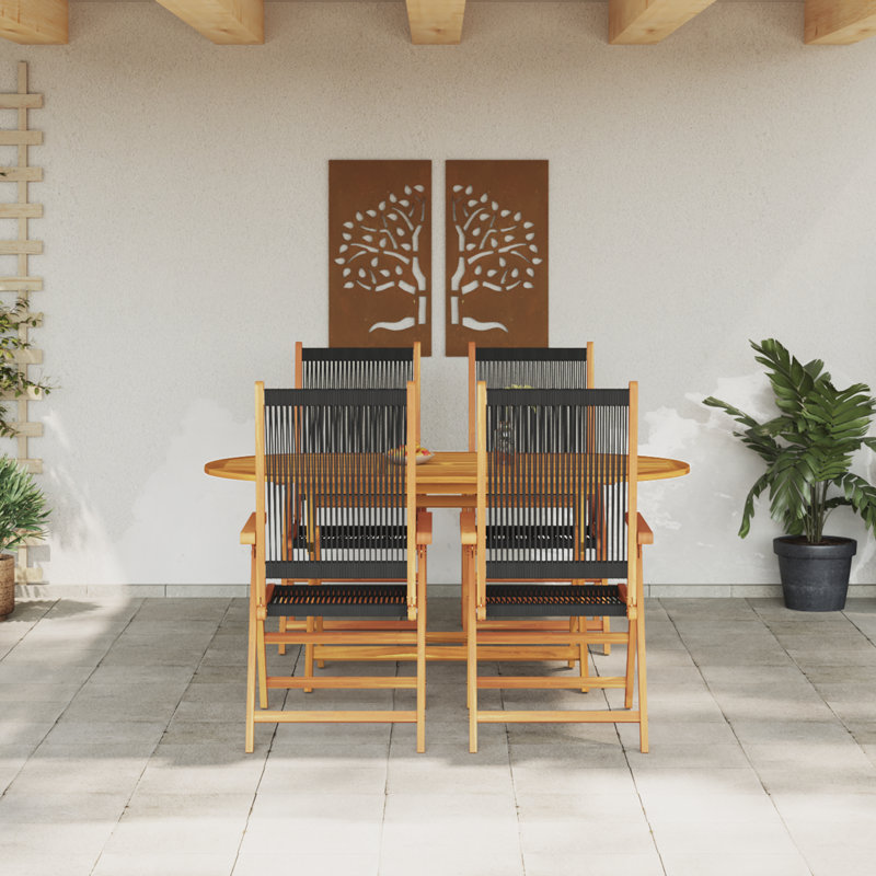 Garden Dining Set Folding Manual 5 Pcs, Black