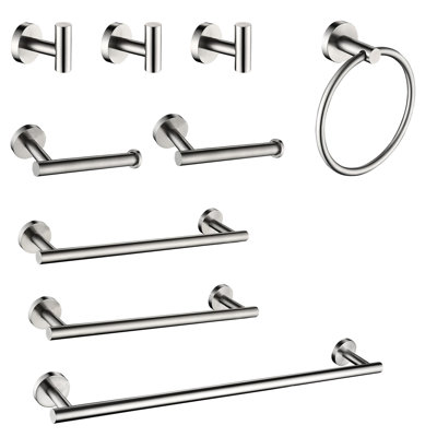 Stainless Steel Bathroom 9 Towel Rack - Wall Mount In Brushed Nickel Modern, Rust-, Simple Install 9 Piece Mounted Nice, Robust, Effortless Setup