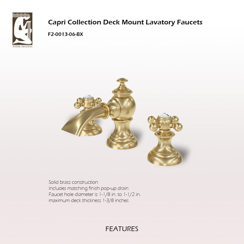 Modern Classic Widespread Bathroom Faucet with Drain Assembly, Brushed Gold, Ball Cross
