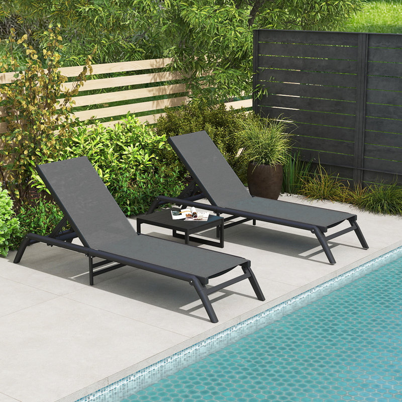 Set of 2 Aluminum Chaise Lounges, Foldable No Assembly, Lightweight Water-Resistant Patio Chairs, 400 lbs, Dark Grey-2 Pcs