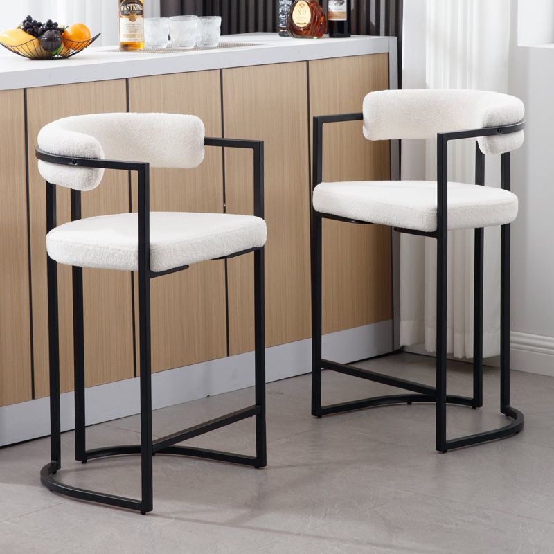 Beatryce Upholstered Counter Stool with Metal Frame, Beige