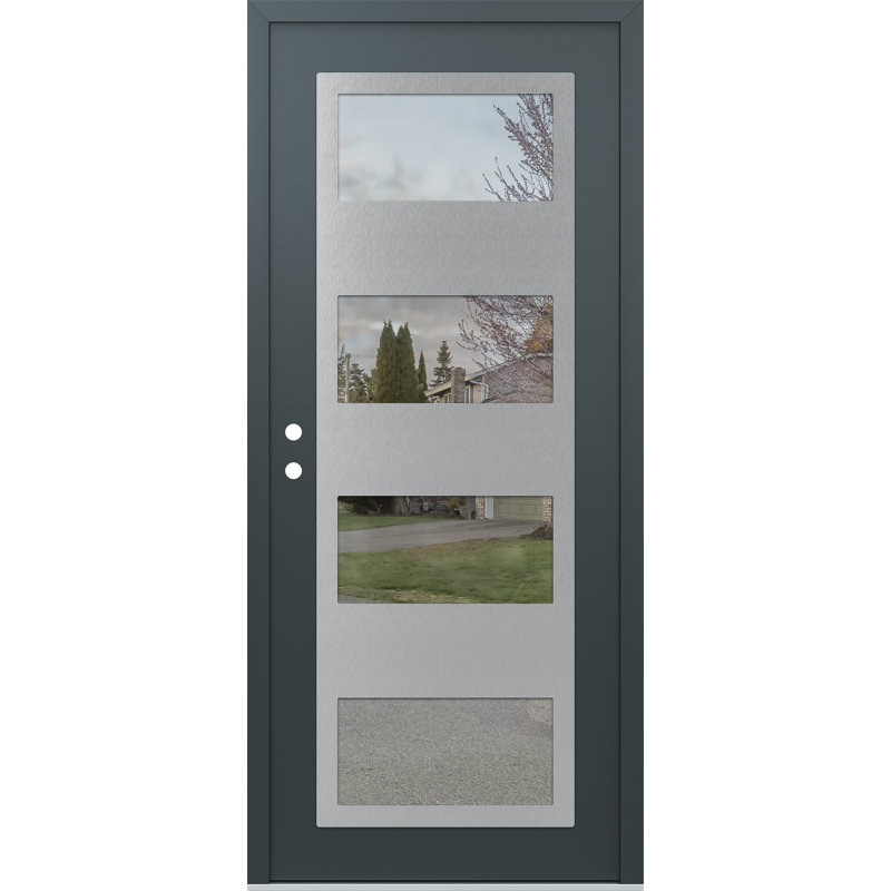 Porte d'entrée pré-suspendue à panneau en acier argenté anthracite / anthracite, Oui, Clair