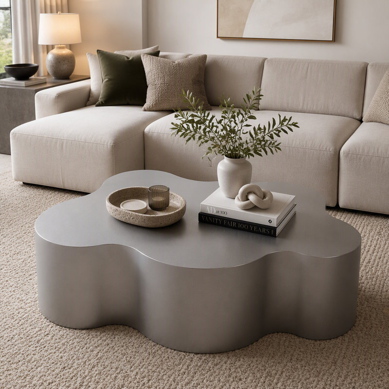 Table basse argentée en acier inoxydable en forme de couronne pour salon