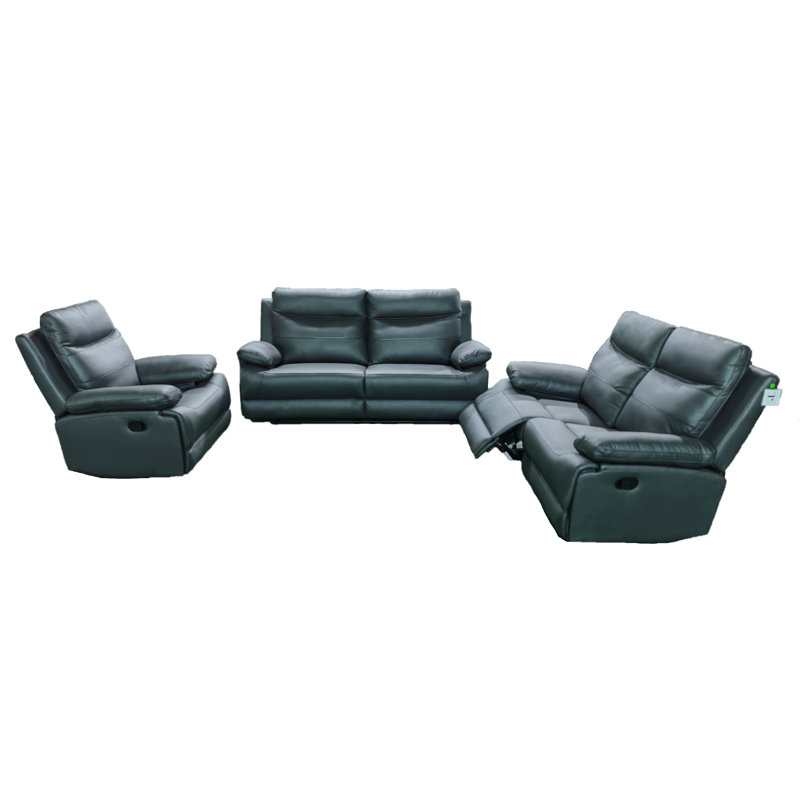 Berendina 3 Seater Faux Leather Reclining Sofa, Dark Grey