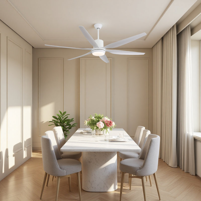 66 In. Matte-white Ceiling Fan With Tri-cct 1350-lumen Led, 6 Abs Blades, Dc Motor, Remote And 3 Downrods, White, White