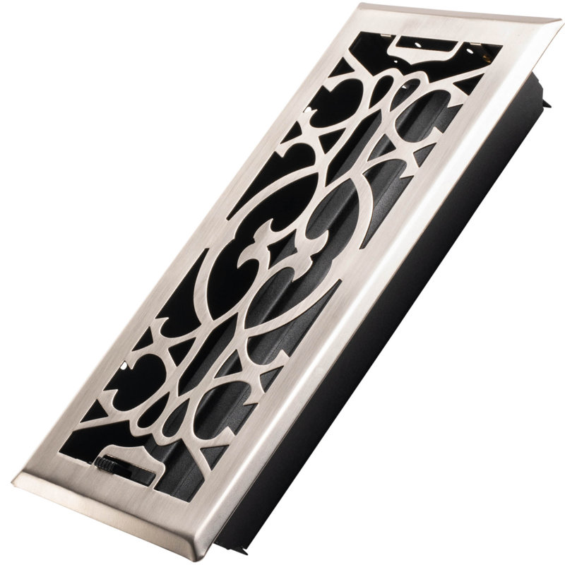 Victorian Satin Nickel Decorative Floor Vent Register with Mesh Cover