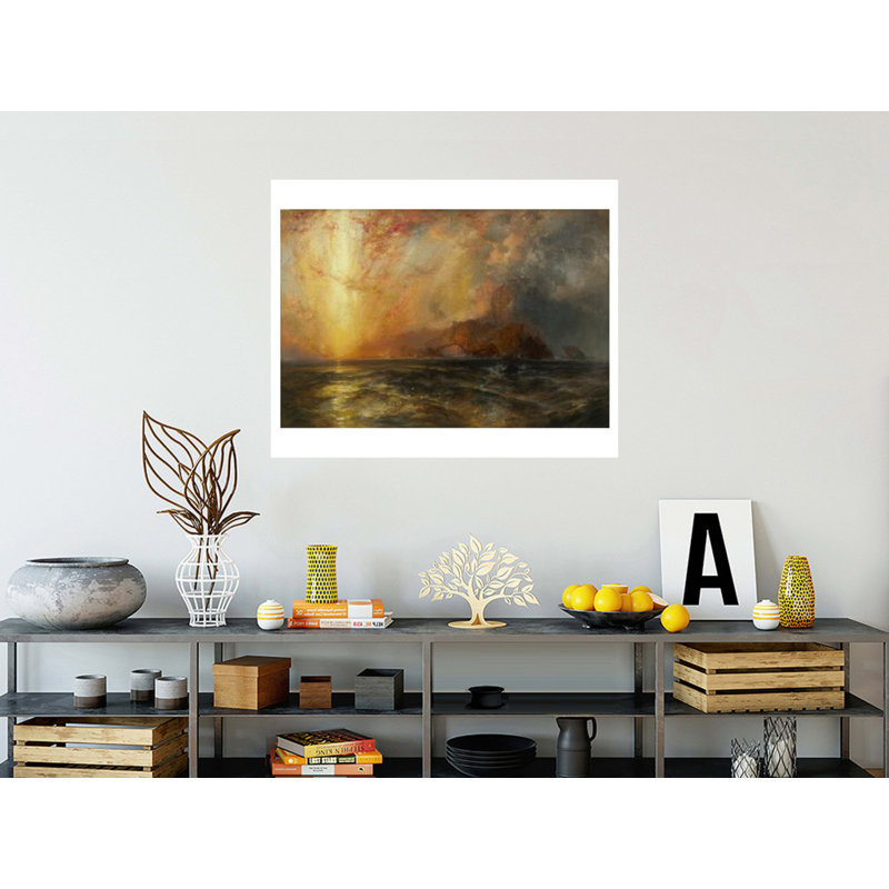 Férocement le soleil rouge qui descend / brûle son chemin le long des cieux par Thomas Moran - Impression Giclée