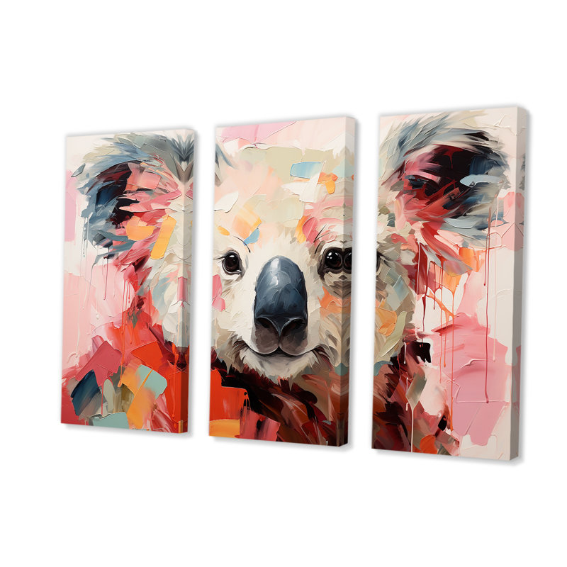 Floral, rose et vert Koala III - Koala, art mural animal, H 40 po x l 61 po, Toile tendue