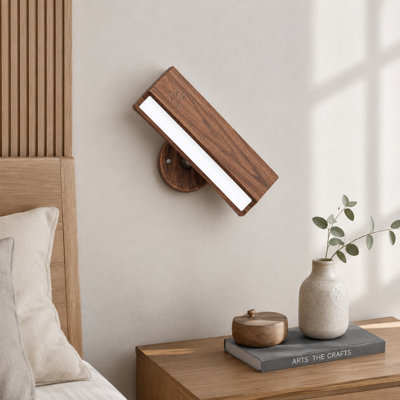 2-Pack Walnut Wood Cordless Wall Reading Lights with Magnetic Stick-On Mounting, Rechargeable Power, Remote, 3 Color Temperatures and Dimming for Bedroom