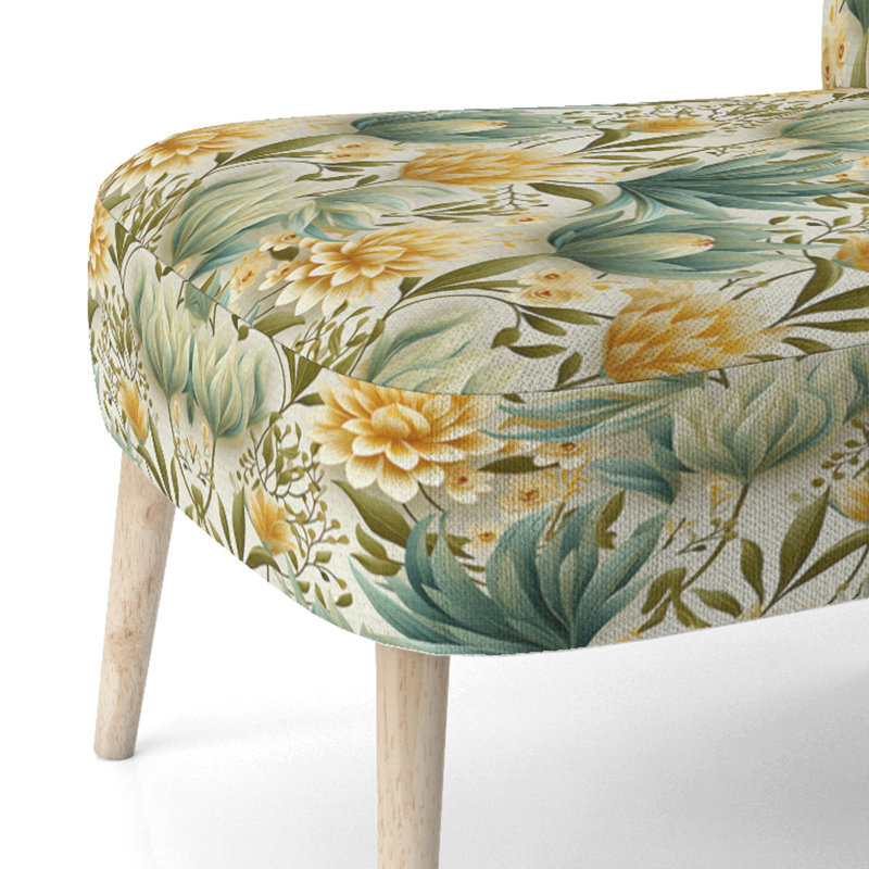 Subdued Oasis Boho Pattern - Velvet Upholstered Farmhouse Side Chair, Rustic Floral Accent Chair