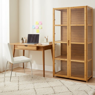 4-Tier Bamboo Display Case Figure Model Storage Cabinet Bookcase Collection Rack