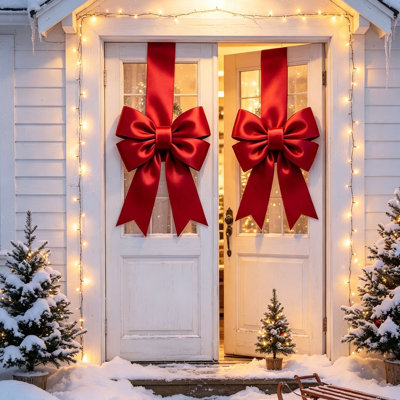 Décorations de Noël arcs Noël suspendus ruban velours arc de satin décoratif avec baies pour arbre de Noël couronne porte décor