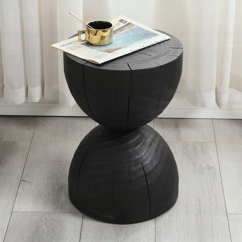 Table d'appoint en bois de manguier noire, compacte et polyvalente avec finition craquelée rétro brûlée pour le salon et la chambre à coucher