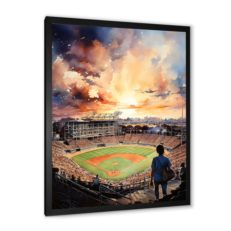 Abstrait, stade de baseball VI - art mural de salon urbain, H 20 po x l 12 po x P 1 po, Cadre photo noir