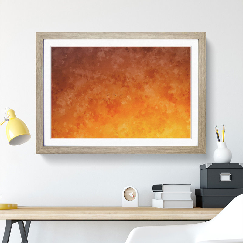 Birds in Flight During an Orange Sunrise - Picture Frame Painting Print, 24cm H x 33cm W x 2cm D, Oak Framed