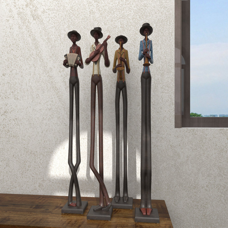 Eclectic Long-Legged Jazz Band Musician Glass Sculptures, 24" Set of 4