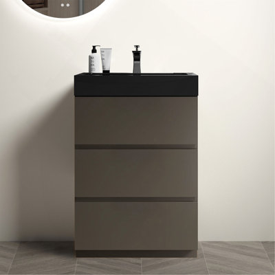 36" Gray Bathroom Vanity with Sink, Large Storage Freestanding Bathroom Vanity for Modern Bathroom, One-Piece Black Sink Basin Without Drain and Faucet, Pre-assembled