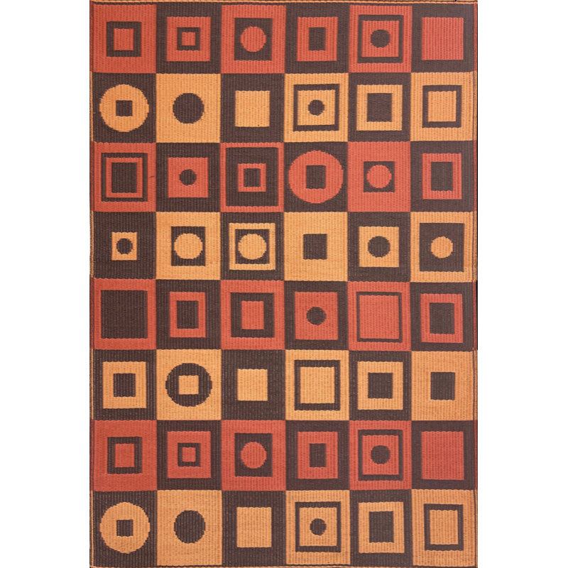 6' X 9' Squares Outdoor Mat, Ochre Brown, Rectangle 6' x 9'
