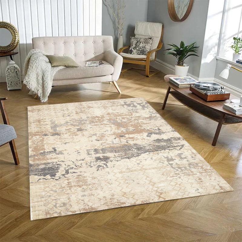 Tapis gris et beige Ageliki, Carré 1 pi 6 po