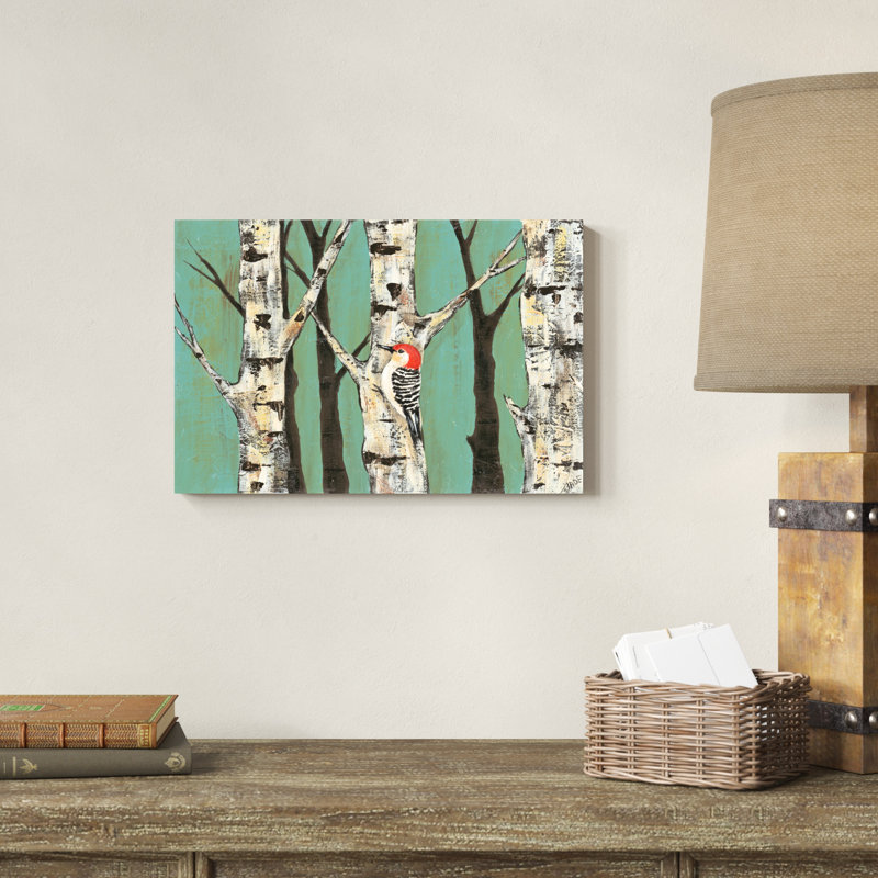 Birch Grove On Teal II - reproduction d'art sur toile tendue, H 12 po x l 18 po x P 1,25 po