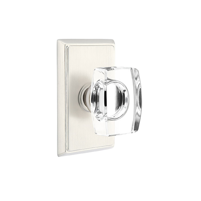 Passage Windsor Crystal Knob with Rectangular Rose, Satin Nickel