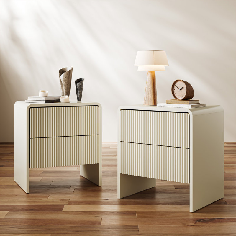 Ensemble de chambre à coucher 3 pièces, commode 6 tiroirs et ensemble de table de chevet 2 pièces, Beige