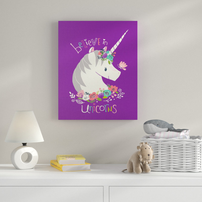 Biller «Floral Believe in Unicorns», impression, H 30 po x l 24 po x P 1,5 po, Toile tendue