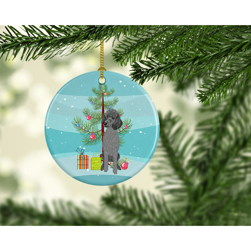 Ornement en céramique gris caniche, Poodle Standard Gray