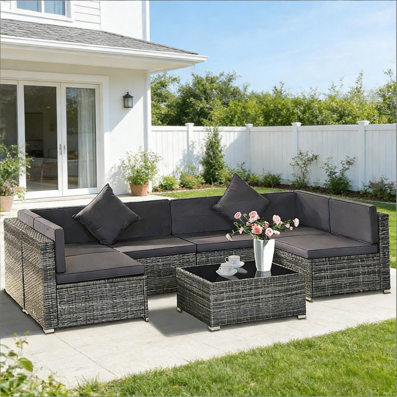 Ensemble de canapé d'extérieur en osier 7 pièces, ensemble de conversation extérieur, ensemble de mobilier en rotin de jardin