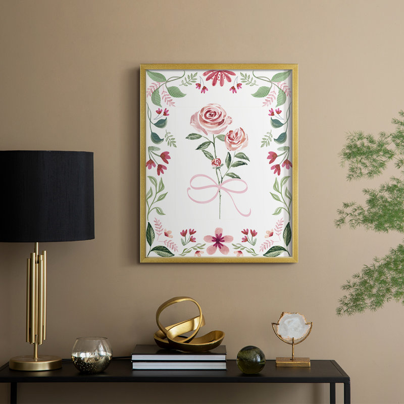 Pretty in Pink Framed Print - Solid Wood, 21" H x 17" W, Gold
