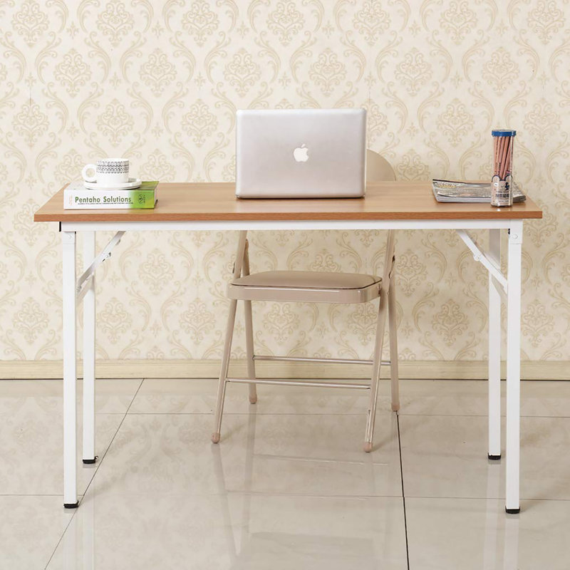 Katie Adjustable Metal Base Computer Desk, Teak/White, 29.5" H x 47.2" W x 23.6" D