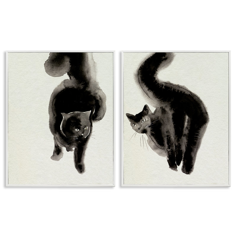 «Stupell Industries Minimal Black Cats», ensemble de 2 giclées par Melissa Wang, H 20 po x l 16 po