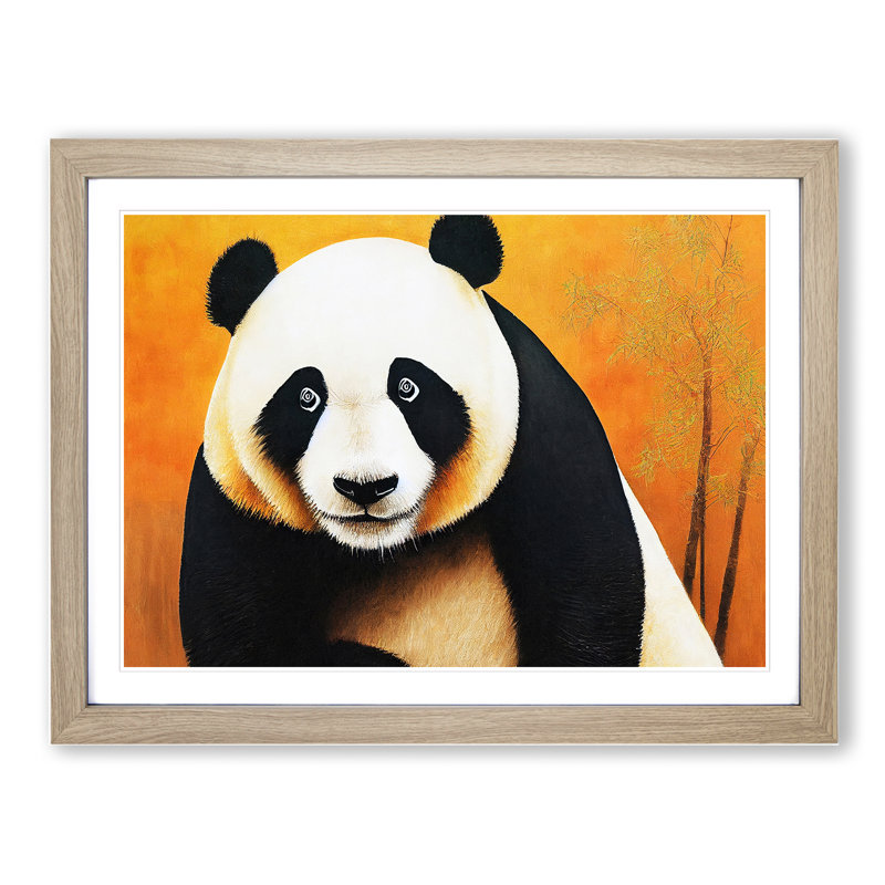Adorable Panda - Single Picture Frame Print, Oak Framed, 46cm H x 64cm W x 2cm D
