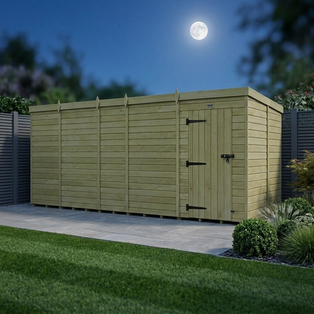 Total Sheds 19ft x 9ft Pent Garden Shed - Single Door - No Windows - Pressure Treated Timber - UK Manufactured