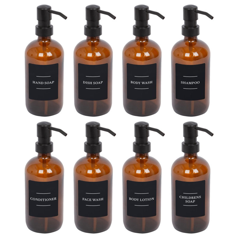 Glass Soap Dispensers with Labels - 500ml, Amber/Black