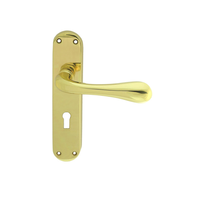 Astro Lock Door Handle, Polished Brass
