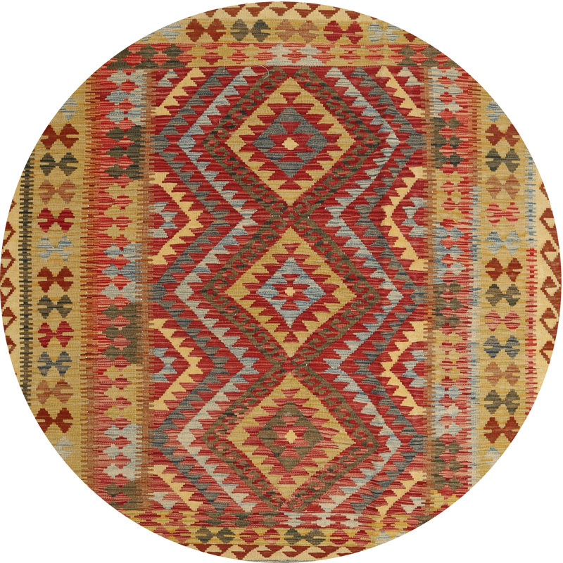 Tapis brun/gris/rouge contemporain, Rond 6 pi