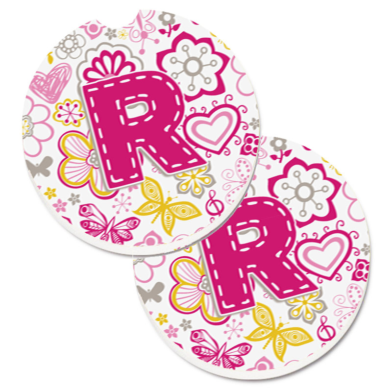Sous-verre à fleurs et voitures papillons, R, Rose